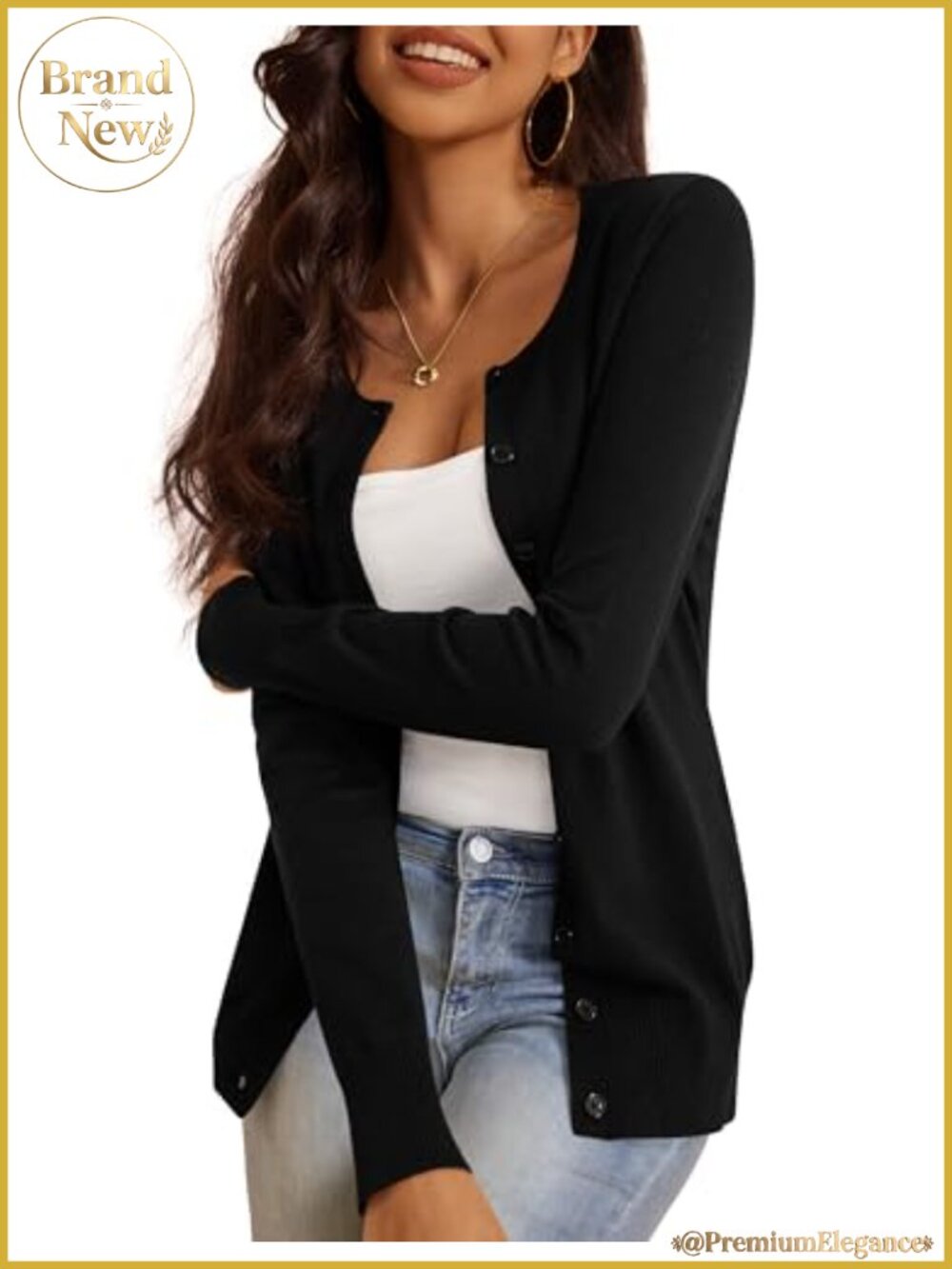 Slim Fit Cardigan Sweaters for Women Crew Neck Long Sleeve Button Down